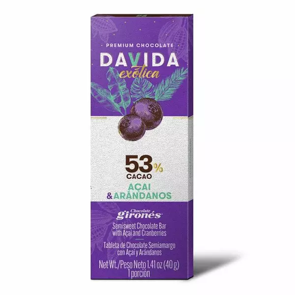 Barra De Chocolate Semiamargo Acai & Arandanosx40